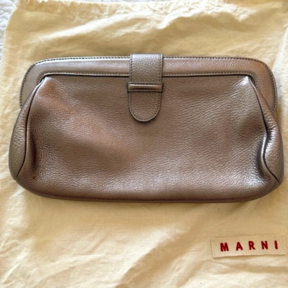 marni clutch purse silver